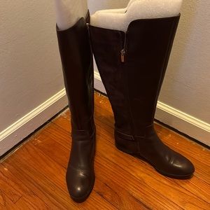 Marc Fisher Burgundy 100% leather and suede “Damsel” tall riding boots heels 2”